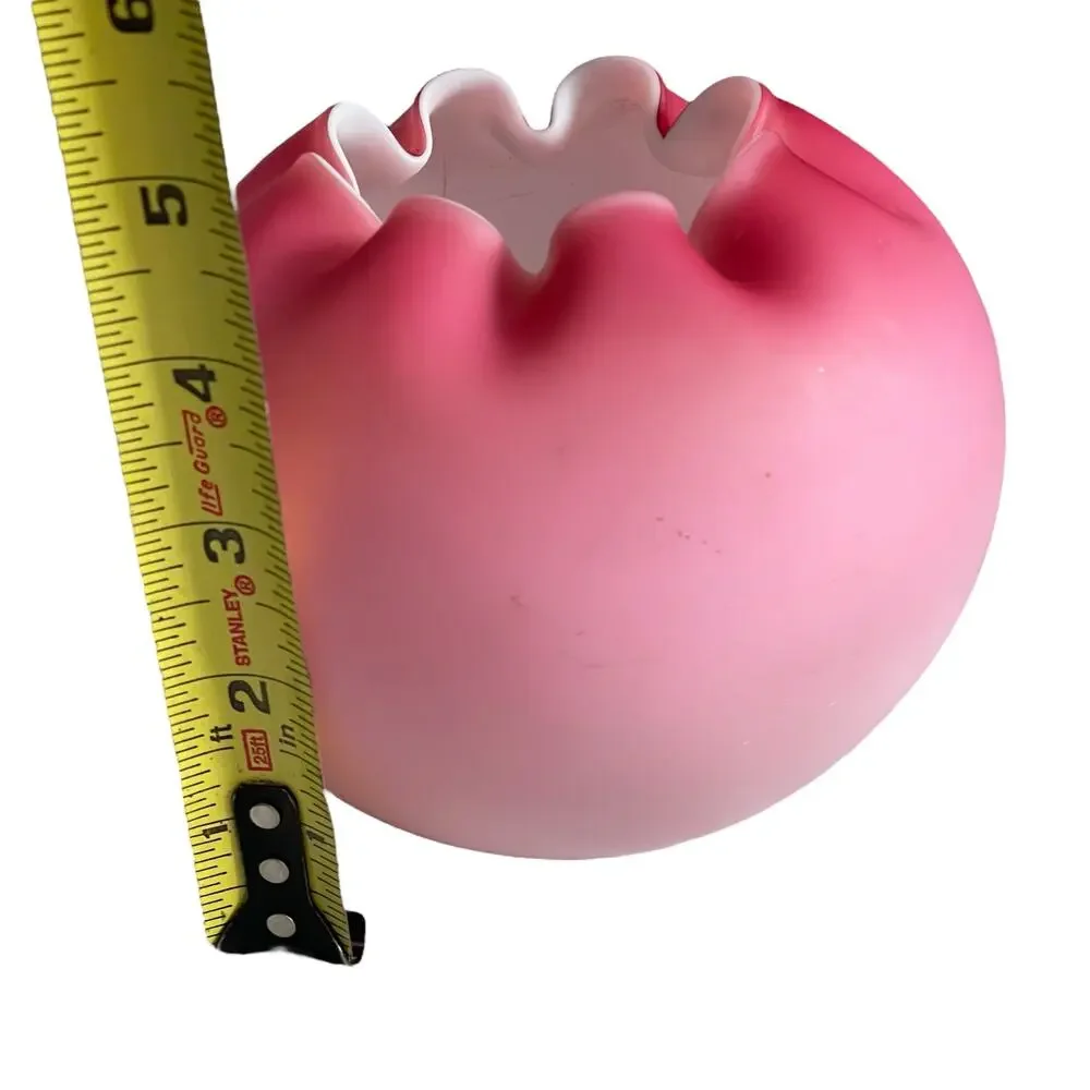 Vintage Victorian Pink Satin Glass Crimped Rose Bowl Ruffled Vase Ombre READ